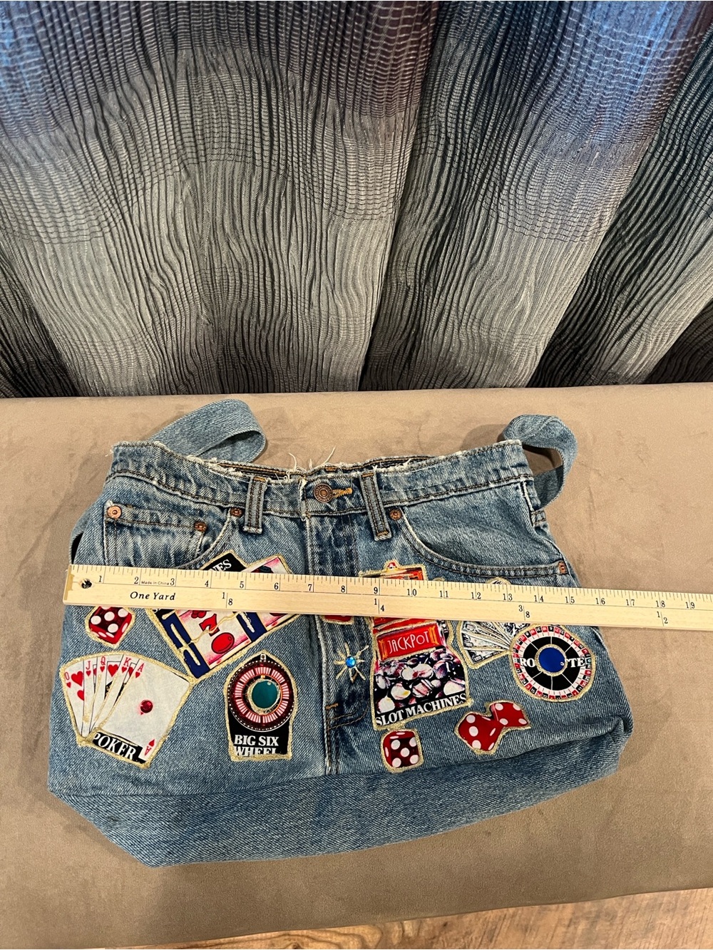 Levi's Blue Denim Tote with Red & Gold Casino Patches - Picture 3 of 5